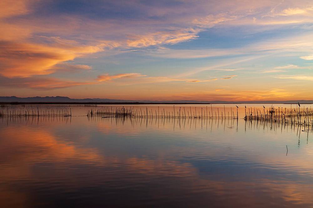 Atardecer sobre el lago de l'Albufera de Valencia, escenario de actividades de team building para empresas